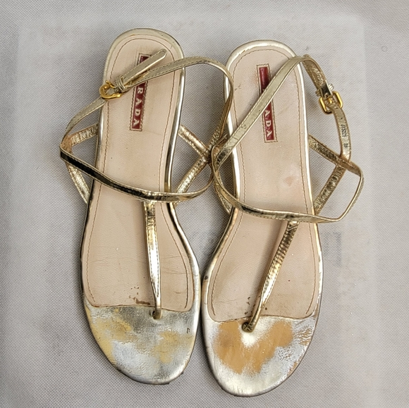 Prada gold T strap sandals with small wedge size 39 - Picture 7 of 15